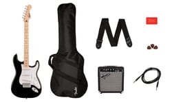 Fender Squier Sonic Stratocaster Pack Black - Squier Sonic Stratocaster, Amplificador Squier Frontman 10G, Gig bag acolchoada, cabo de instrumento, alça, palhetas, Assinatura Fender Play de 3 meses, 