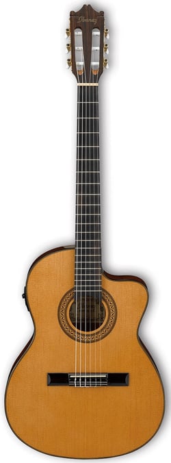 Ibanez GA5TCE-AM  - Forma do corpo: Thinline com Cutaway, Tampo em Spruce, Fundo e laterais em Sapele, Braço em Okoume, Escala em Purpleheart, Comprimento do Corpo: 488.95mm (19.25), 