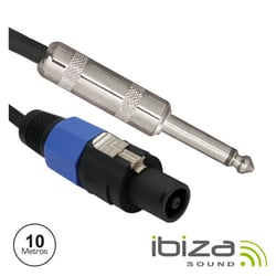 Ibiza CS10JS Speakon 2p Macho / Jack 6.35mm Macho 10m Mn - Cabo de Áudio Speakon/Jack Mono, Speakon 2P Macho / Jack 6.35mm Macho, Secção do cabo: 2 x 1.5mm, Comprimento do Cabo: 10 Metros, 