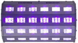 Ibiza  LED-UV24 - 9 canais DMX, Operação automática, controlada por som, mestre-escravo e DMX, Quantidade de LED 24x 3W LEDs UV, Fonte de alimentação 220-240VAC 50/60HzHz, Consumo 75W, Tamanho 31 x 17 x 12 cm, 