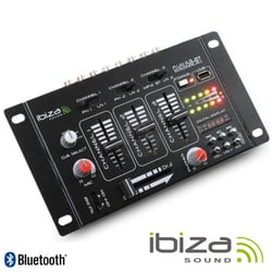 Ibiza  Mesa de Mistura 4 Canais 7 Entrada USB/BT DJ21USB-BT - Mesa de mistura c/ 4 Canais USB/BT, Entradas 1 PHONO/Linha alternável, 1 PHONO/USB alternável, 1 CD e 2 MIC, Controlo de reprodução USB c/ Bluetooth, Talkover, medidor VU LED, Auscultadores CUE, vi...