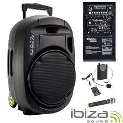 Ibiza PORT12VHF-MKII  - Coluna amplificada 12 350Wrms/700Wmáx com leitor de multimédia USB/SD/REC e Bluetooth., Equipada com microfone de mão e microfone Headset VHF sem fios, bolsa de transporte e comando elegante., Conc...