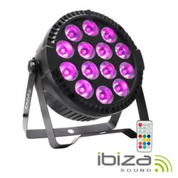 Ibiza Projector PAR c/ 14 Leds 6W RGBW DMX THINPAR-14X6W-RGBW - Projector c/ LEDs RGBW e efeitos de controlo, Número de LEDs: 14 LEDs c/ 6W potência, 14 LEDs RGBW 3 em 1, Automático, MASTER-SLAVE, 8 canais DMX, Tensão funcionamento: 110-240V~50/60Hz, Dimensões:...