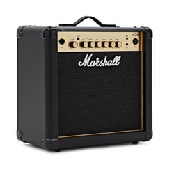 Marshall  MG15GR - 2 canais: Clean e Overdrive, Potência: 15 W RMS, Equipamento: Alto-falante de 8, O controle de tom de 3 bandas funciona em ambos os canais, Ressonância, MP3 / entrada de linha, 
