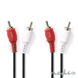 Nedis CAGP24200BK30 3m  - Cabo de Áudio RCA de Alta Fidelidade, 2 RCA Macho / 2 RCA Macho, Comprimento do Cabo: 3 Metros, Cabo estruturado em PVC, Fornecido em Polybag, 