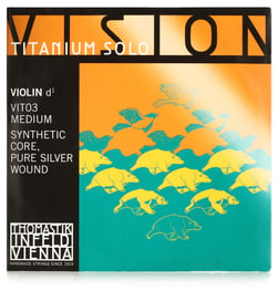 Thomastik  Vision Titanium Solo D VIT03 - Corda em D único para violino 4/4, Material: Prata pura no núcleo sintético, Extremidade da bola, Médio, Thomastik Nº VIT03, 