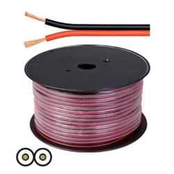VSOUND  Cabo Coluna 2x1.50mm Preto/Vermelho  - Bobine de Cabo Áudio c/ 2 Condutores, Condutores em Cobre, Paralelo, Cor do cabo: Preto e Vermelho, Secção: 2x1.50mm², Diâmetro exterior: Ø6.4x3.2mm, PREÇO/MT., DISPONÍVEL EM ROLO DE 100MT., 