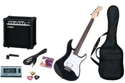 Yamaha  EG112 GPII Guitar Pack II Black - Corpo: corpo sólido, Fretboard: rosewood, Trastes: 22, Captadores: 2x single-coil, 1x humbucker, Controles: seletor de captação de cinco posições, volume, tom, Ponte: Vibrato tipo vintage, 