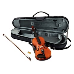 Yamaha V5 SA 4/4  - Estilo Stradivarius, Construídos artesanalmente, Micro-Afinadores (nas quatro cordas), Cordas Prelude, Fornecido com estojo, arco e resina, Equipado com estandarte, queixeira e botão em ébano., 