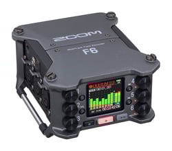 Zoom F6  - Gravador/mixer/interface de áudio: 6 canais / 14 pistas, 6 entradas XLR Neutrik com mecanismo de bloqueio, Pré-amplificadores de microfone com ganho até 75 dB e menos de -127 dBu EIN, Entradas sele...