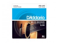 Jogo de cordas .010 D´Addario Jogo 12 Cordas Guitarra Acústica D'ADDARIO EJ36 .010-.047 Juego de cuerdas de latón para guitarra acústica D'ADDARIO EJ36