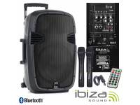  Ibiza HYBRID15VHF-BT  Altavoz amplificado con trolley 15 "700W USB / BT / SD / BAT / 2XMIC VHF 