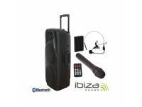 Sistema Portátil com Bateria Ibiza PORT 225 VHF BT  Altavoz amplificado de 2x10 "300Wrms / 600Wmax  USB / SD / REC y reproductor multimedia Bluetooth  2 micrófonos inalámbricos VHF, con control IR 