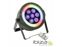  Ibiza  Projetor PAR C/ 7 Leds 6W RGBW 1 Anel LED DMX 